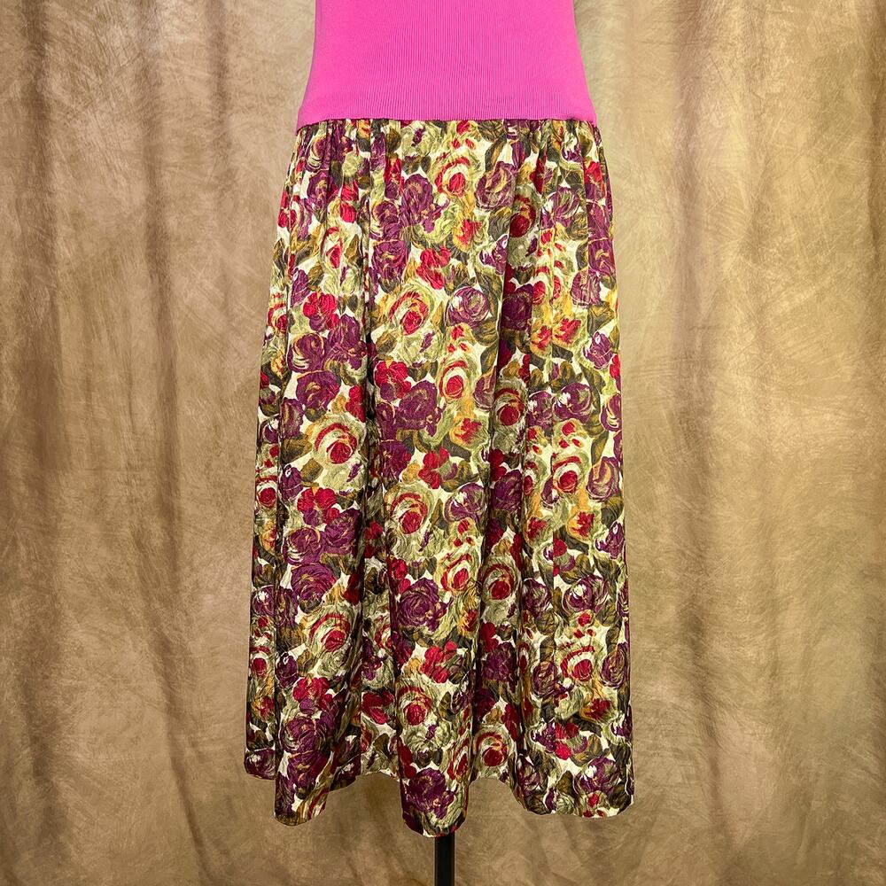 Vintage Satin Floral Skirt Midi 90s Handmade Multicolor Boho Renaissance Rococo